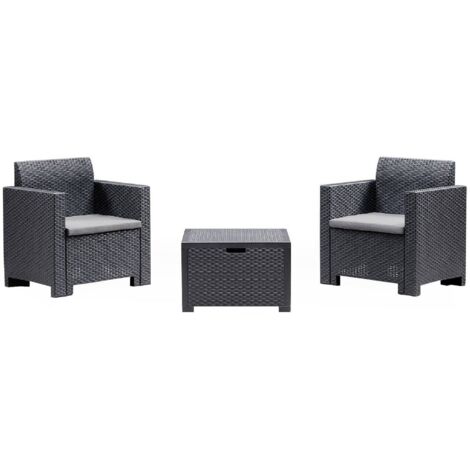 Set salotto da esterno Apis, Salottino outdoor, Set da balcone o giardino, Composizione soggiorno per esterni, Made in Italy, Antracite
