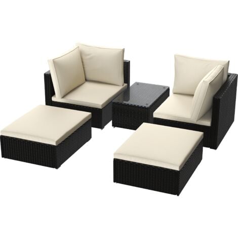 Set salotto da esterno - Divanetto da esterno - Salotto da giardino 4 posti - Salottino effetto rattan con cuscini - Set Salotto Divano in Polyrattan con Pouf - Nero