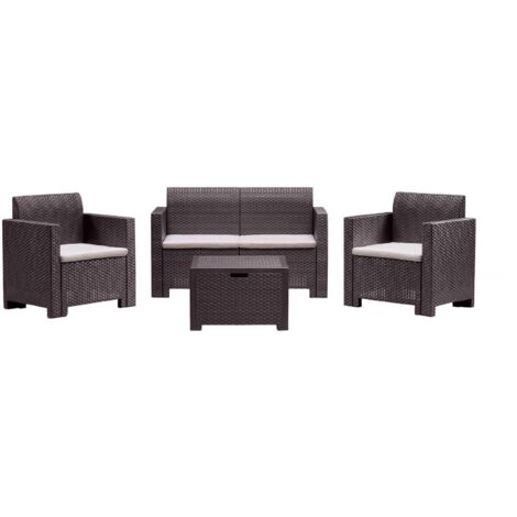 Set salotto da esterno Gazania, Salottino outdoor, Set da balcone o giardino, Composizione soggiorno per esterni, Made in Italy, Marrone