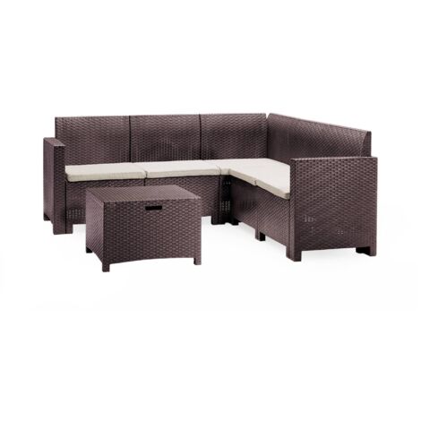 Set salotto da esterno Somnus, Salottino outdoor, Set da balcone o giardino, Composizione soggiorno per esterni, Made in Italy, Marrone