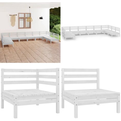 Set Salotto da Giardino 10 pz Bianco in Legno Massello di Pino - Divano in legno - Mobili da patio