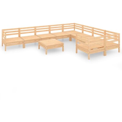 Set Salotto da Giardino 10 pz in Legno Massello di Pino