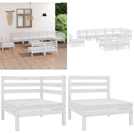 Set Salotto da Giardino 10 pz in Legno Massello di Pino Bianco - Divani in legno - Arredamento da esterno