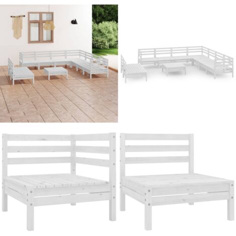 Set Salotto da Giardino 10 pz in Legno Massello di Pino Bianco - Divani in legno - Arredamento da esterno
