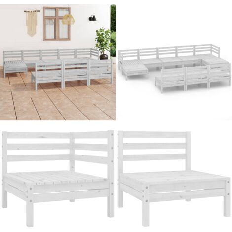 Set Salotto da Giardino 10 pz in Legno Massello di Pino Bianco - Divano in legno - Arredamento da esterno