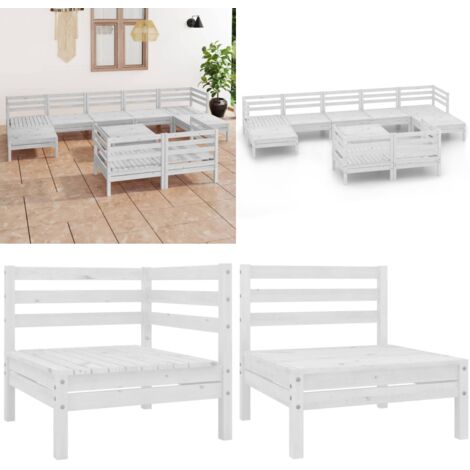 Set Salotto da Giardino 10 pz in Legno Massello di Pino Bianco - Divano in legno - Arredamento da esterno