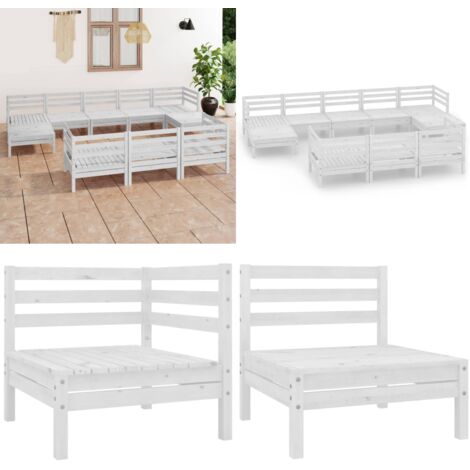 Set Salotto da Giardino 10 pz in Legno Massello di Pino Bianco - Divano in legno - Arredamento da esterno
