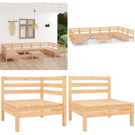 Set Salotto da Giardino 10 pz in Legno Massello di Pino - Divano da giardino - Arredamento da esterno