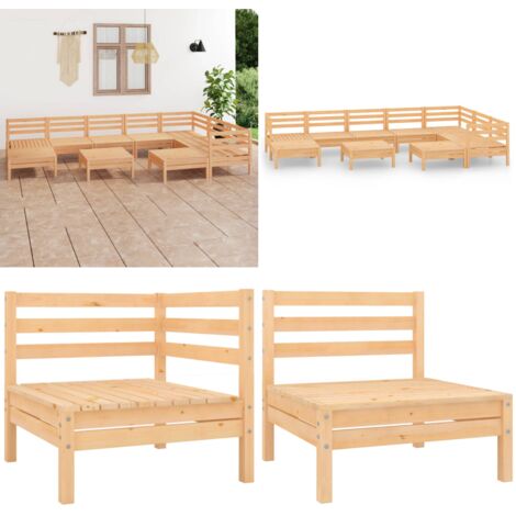 Set Salotto da Giardino 10 pz in Legno Massello di Pino - Divano da giardino - Mobili da esterno