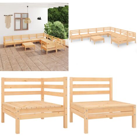 Set Salotto da Giardino 10 pz in Legno Massello di Pino - Divano da giardino - Mobili da patio