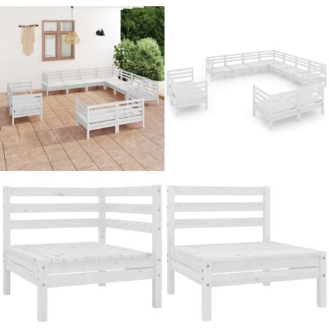 Set Salotto da Giardino 11 pz in Legno Massello di Pino Bianco - Divani in legno - Arredamento da esterno