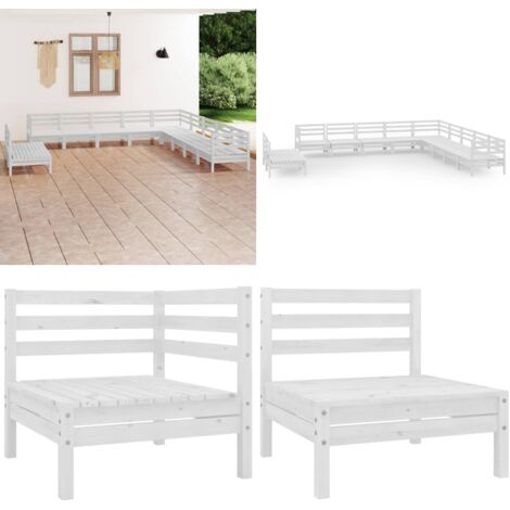 Set Salotto da Giardino 11 pz in Legno Massello di Pino Bianco - Divani in legno - Mobili da esterno
