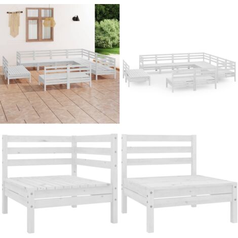 Set Salotto da Giardino 11 pz in Legno Massello di Pino Bianco - Divani in legno - Mobili da esterno