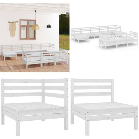 Set Salotto da Giardino 11 pz in Legno Massello di Pino Bianco - Divano in legno - Arredamento da esterno