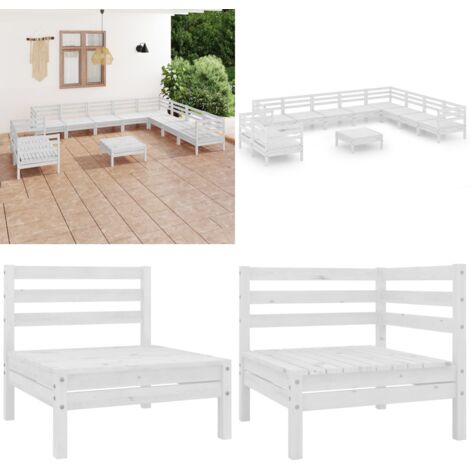 Set Salotto da Giardino 11 pz in Legno Massello di Pino Bianco - Divano in legno - Arredamento da esterno