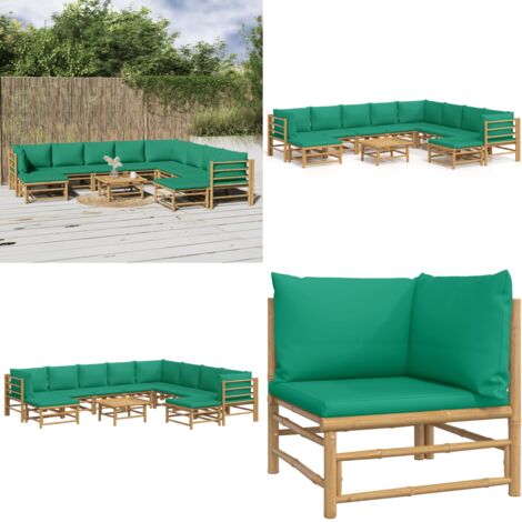 Set Salotto da Giardino 11pz con Cuscini Verdi Bambù - Divano da giardino - Cuscini da sedile