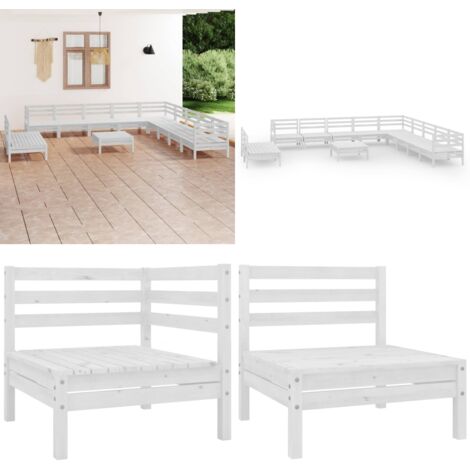 Set Salotto da Giardino 12 pz in Legno Massello di Pino Bianco - Divano da esterno - Arredamento da giardino