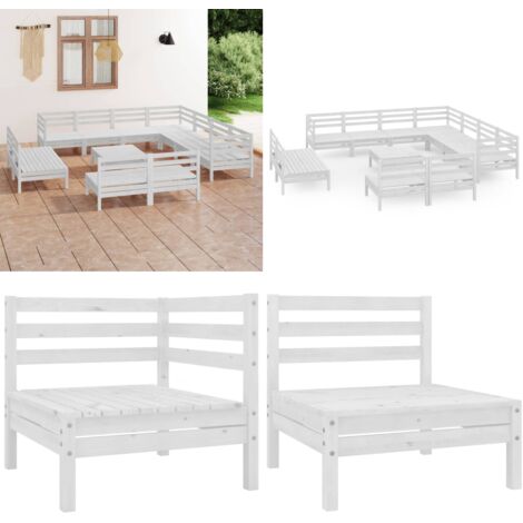 Set Salotto da Giardino 12 pz in Legno Massello di Pino Bianco - Divano da esterno - Mobili da giardino