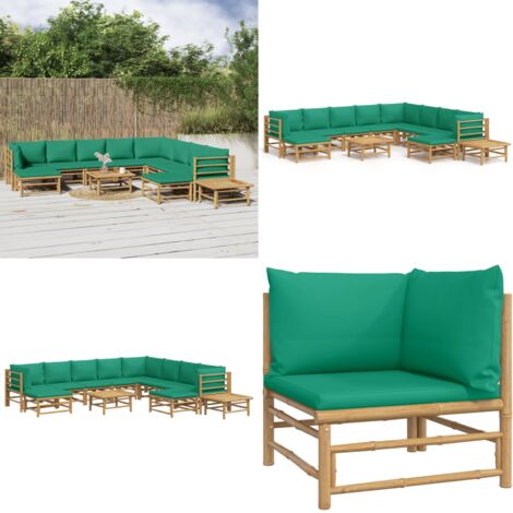Set Salotto da Giardino 12pz con Cuscini Verdi Bambù - Divano da giardino - Cuscini da sedile