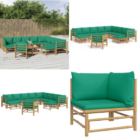 Set Salotto da Giardino 12pz con Cuscini Verdi Bambù - Divano da giardino - Cuscini da seduta