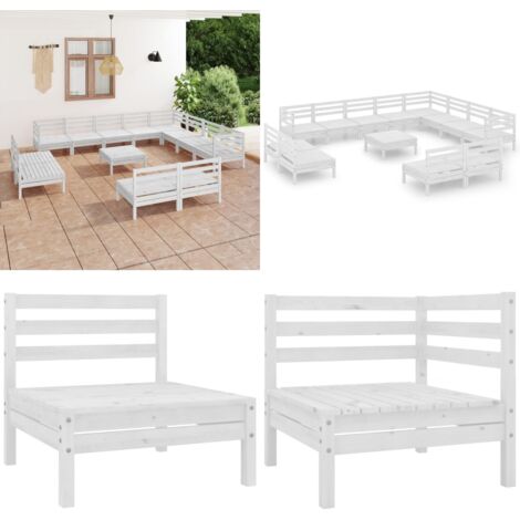 Set Salotto da Giardino 13 pz in Legno Massello di Pino Bianco - Divano in legno - Arredamento da esterno