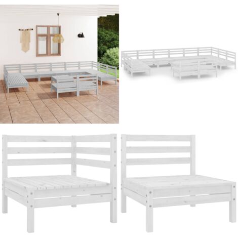 Set Salotto da Giardino 13 pz in Legno Massello di Pino Bianco - Divano in legno - Arredamento da esterno