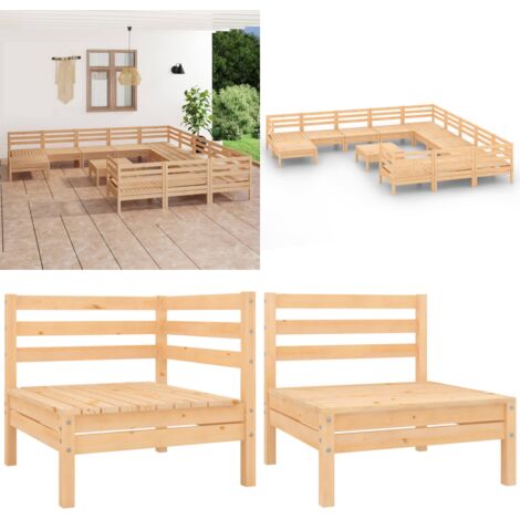 Set Salotto da Giardino 13 pz in Legno Massello di Pino - Divano in legno - Arredamento da esterno