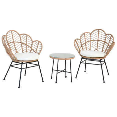 Set Salotto da Giardino 2 Poltrone e Tavolino in Acciaio e Polirattan Fiji Nero Naturale e Bianco
