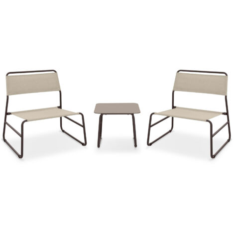 Set Salotto da Giardino 2 Poltrone e Tavolino in Acciaio e Textilene Cannes Marrone e Beige