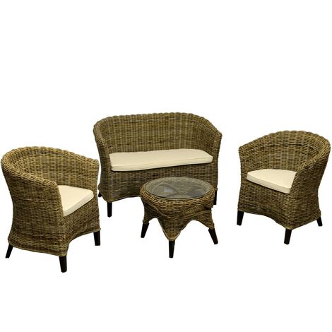 Bica Salotto giardino Rattan sintetico Divano 2 Posti 2 Poltrone Tavolino Grigio
