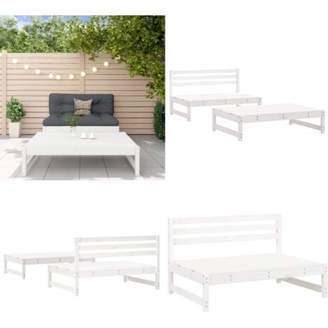 Set Salotto da Giardino 2 pz Bianco in Legno Massello di Pino - Mobili da giardino - Divano da giardino