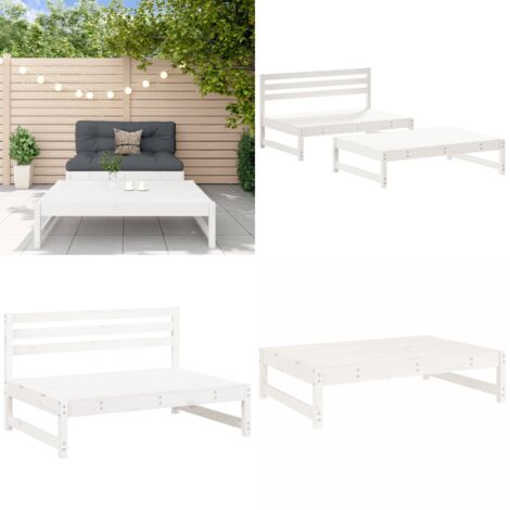 Set Salotto da Giardino 2 pz Bianco in Legno Massello di Pino - Mobili da giardino - Panca da giardino