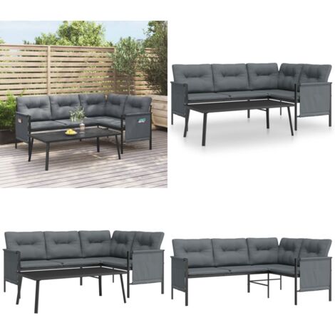 Set Salotto da Giardino 2 pz in Acciaio Antracite - Divano da giardino - Tavolo da giardino