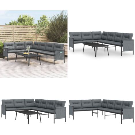 Set Salotto da Giardino 2 pz in Acciaio Antracite - Tavolino da salotto - Seduta da giardino