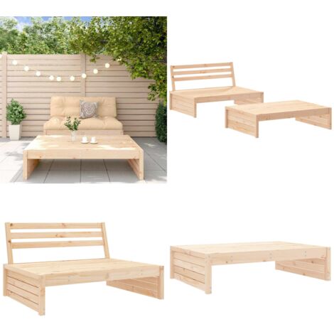 Set Salotto da Giardino 2 pz in Legno Massello di Pino - Divano da esterno - Salotto da giardino