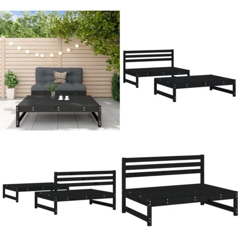 Set Salotto da Giardino 2 pz Nero in Legno Massello di Pino - Mobili da giardino - Divano da giardino