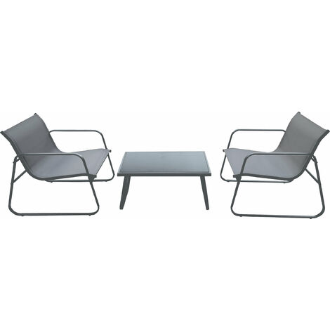 Set Salotto da Giardino 2 Sedie 1 Tavolino in Alluminio e Textilene Grigio e Antracite
