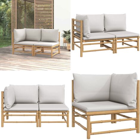 Set Salotto da Giardino 2pz con Cuscini Grigio Chiaro Bambù - Cuscini da giardino - Arredamento da esterno