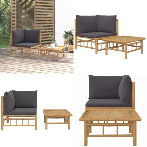 Set Salotto da Giardino 2pz con Cuscini Grigio Scuro Bambù - Divano da giardino - Tavolo da giardino