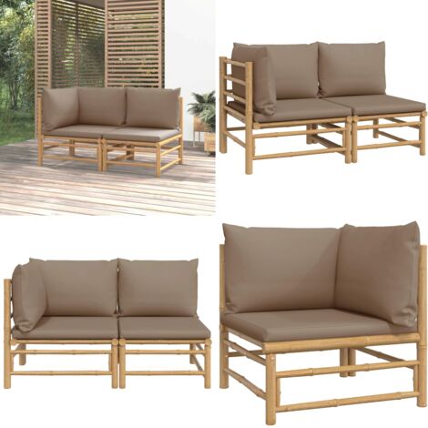 Set Salotto da Giardino 2pz con Cuscini Tortora Bambù - Cuscini da giardino - Salotto da giardino