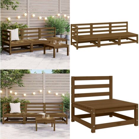 Set Salotto da Giardino 3 pz Ambrato in Legno Massello di Pino - Salotto da giardino - Divano in legno