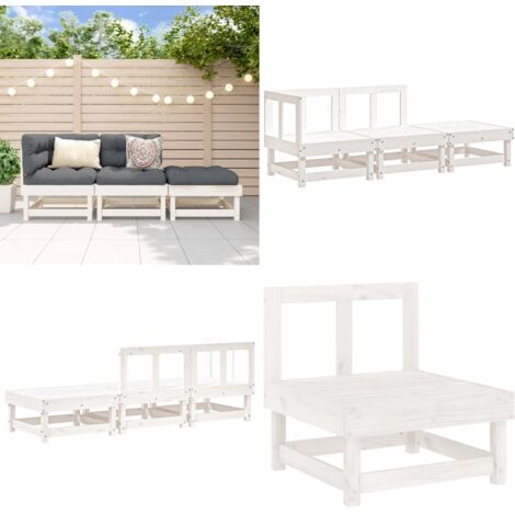 Set Salotto da Giardino 3 pz Bianco in Legno Massello di Pino - Divano da giardino - Salotto da giardino