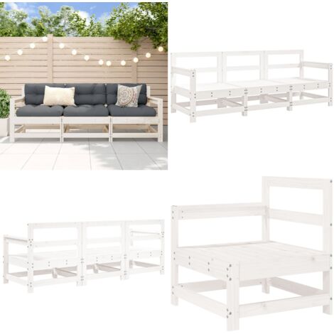 Set Salotto da Giardino 3 pz Bianco in Legno Massello di Pino - Mobili da giardino - Divani da giardino