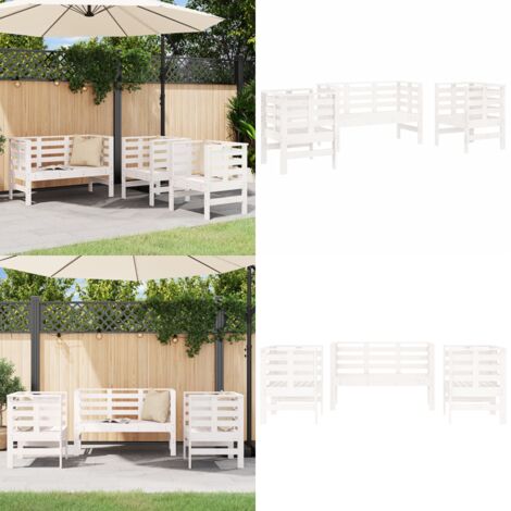 Set Salotto da Giardino 3 pz Bianco in Legno Massello di Pino - Sedie da giardino - Panca da giardino