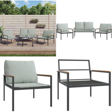 Set Salotto da Giardino 3 pz con Cuscini in Acciaio Antracite - Sedie da giardino - Panca da giardino