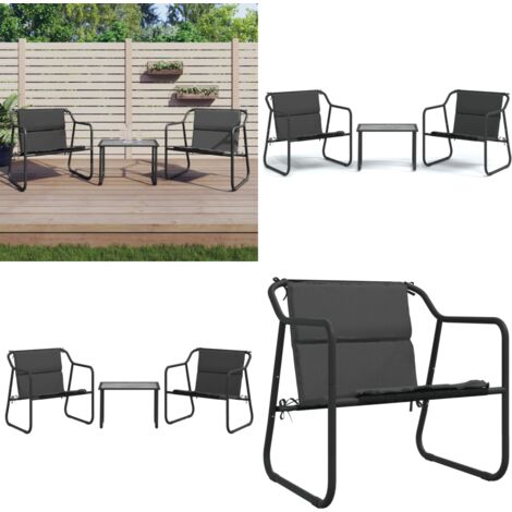 Set Salotto da Giardino 3 pz con Cuscini in Acciaio Antracite - Sedie da giardino - Tavolo da giardino