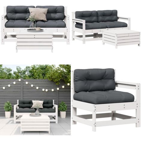 Set Salotto da Giardino 3 pz Cuscini Legno Massello Pino Bianco - Cuscini da giardino - Sedute da esterno