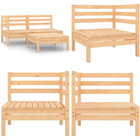 Set Salotto da Giardino 3 pz in Legno Massello di Pino - Divano in legno - Tavolo da giardino