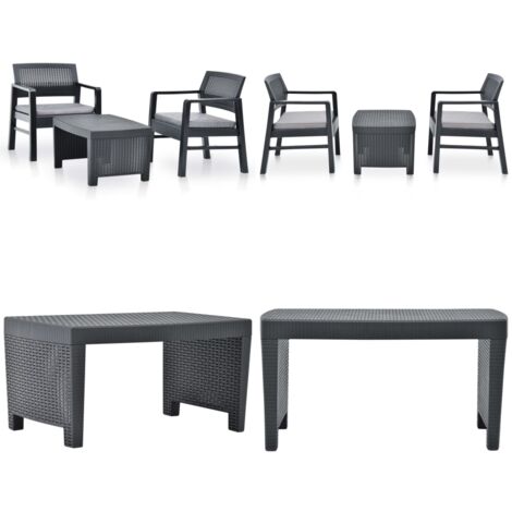 Set Salotto da Giardino 3 pz in Plastica Antracite - Mobili da giardino - Tavolo da giardino