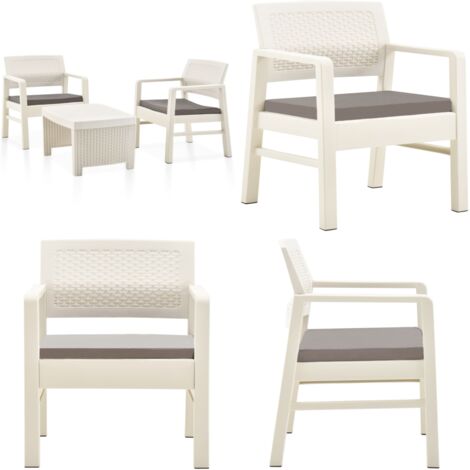 Set Salotto da Giardino 3 pz in Plastica Bianco - Mobili da giardino - Tavolo da giardino